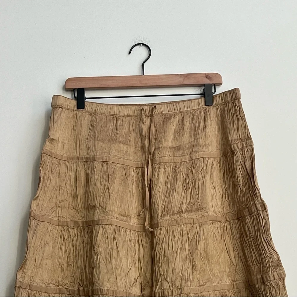 Vintage American Eagle 100% Silk Tiered Skirt Romantic Boho Cottagecore Crinkle